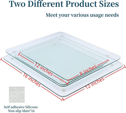 Set of 4 Tempered Glass Cutting Boards for Kitchen, Clear Chopping Board with Non-slip Rubber Feet for Countertop, Rectangle Chopping Block Long Lasting Shatter-Resistant Heat-Resistant, 2 Size