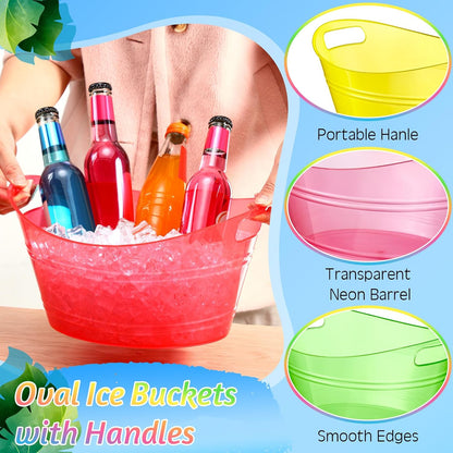 meekoo 6 Pcs Plastic Ice Buckets Bulk with Handles 4.5L Oval Storage Tub Large Capacity Ice Drink Bucket for Party Bar Wine Beer Champagne Beverage Bottle Cooler (4.5 L,Orange)