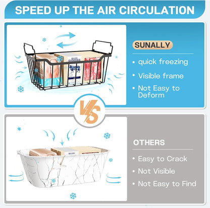SUNALLY Freezer Organizer Bins, 4 Pack Chest Freezer Organizer Stackable for 5-7 Cu.FT Deep Freezer Sort Frozen Meats and Food, Freezer Storage Baskets with Handles Easy Reach from Bottom, White
