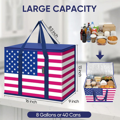 BALEINE 2Pk Insulated Reusable Grocery Bags, Collapsible Cooler Bag for Groceries, Heavy Duty Large Insulated Bag (16''x9''x13'', Antique Foliage)