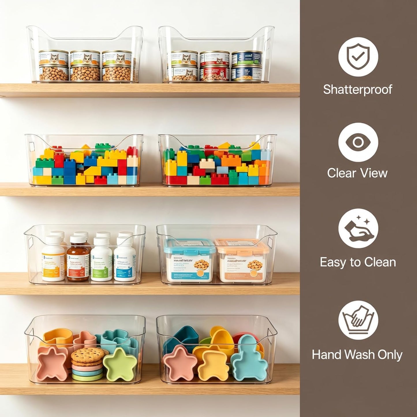 Hudgan 12 Pack Pantry Storage Bins for Kitchen Cabinet, Clear Plastic Organizer Bins for Bathroom, Pantry Organizer Containers for Home Edit, Drawer, Under Sink, Fridge