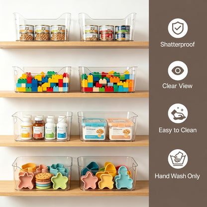 Hudgan 12 Pack Pantry Storage Bins for Kitchen Cabinet, Clear Plastic Organizer Bins for Bathroom, Pantry Organizer Containers for Home Edit, Drawer, Under Sink, Fridge