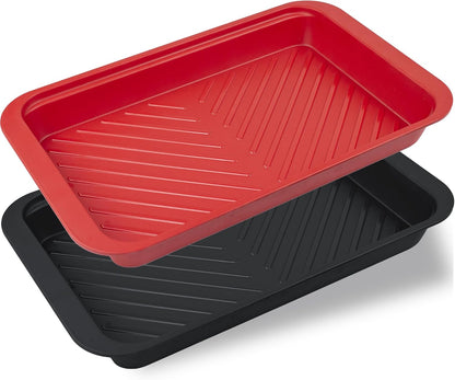 ECOIOU Large Grilling Prep and Serve Trays, 17.3" x 13" BBQ Platters for Raw and Cooked Food, Melamine Serving Trays for Food, Set of 2, Black and Red