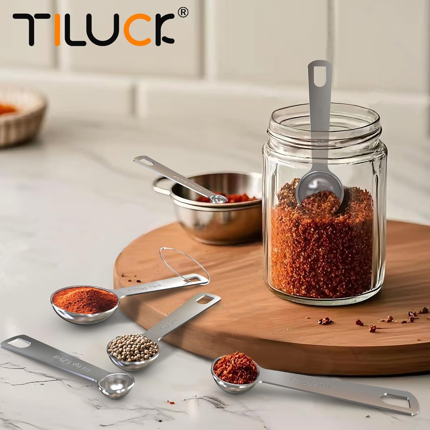 TILUCK Stainless Steel Measuring Cups & Spoons Set,Coffee Scoop Spoon,Kitchen Gadgets for Cooking & Baking,Set of