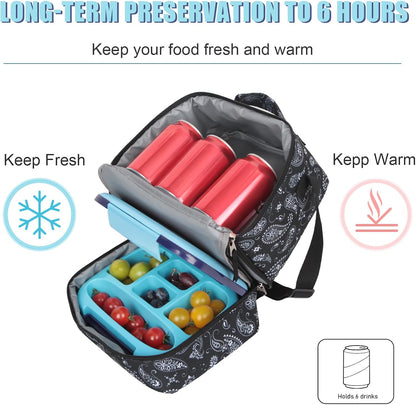 Tilami Lunch Bags Insulated Adjustable Strap Zipper, Two Compartments Cooler Bags, Bento Bags for Kids Toddlers (Blue)
