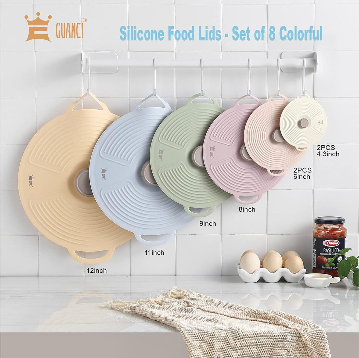 Silicone Lids for Bowl 3 Pack, Microwave Splatter Cover with 3 Sizes Reusable Heat Resistant Lids Fits Bowls, Plates, Pots, Pans, Skillets, Stove Top, Oven, Fridge Dishwasher Safe