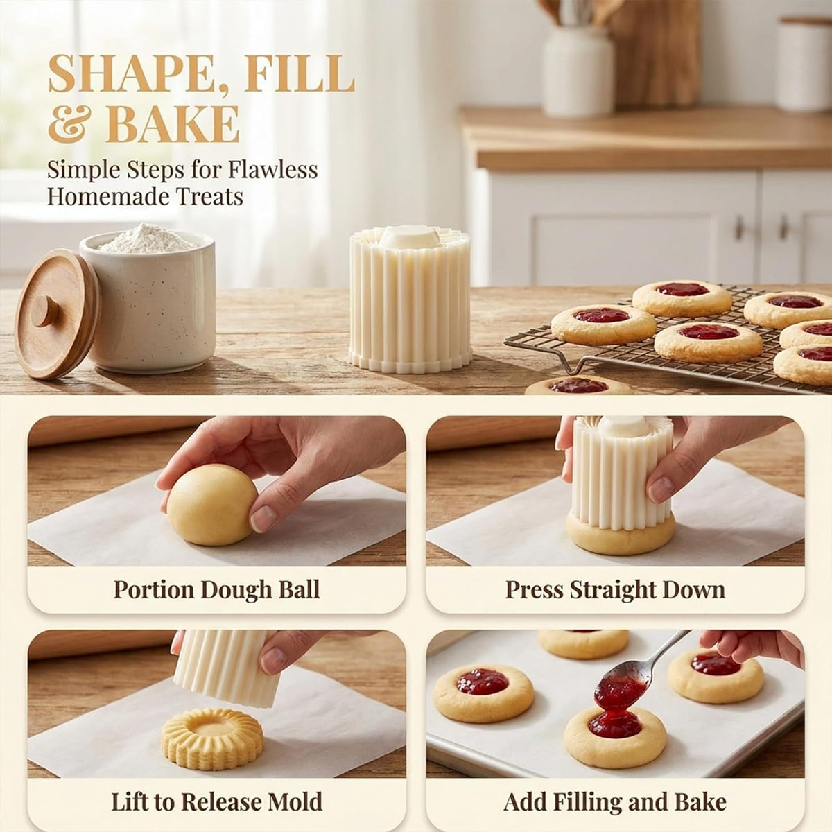 Cookie Press, 2-in-1 Moon Cake Mold Press, Sunflower Cookie Shaper