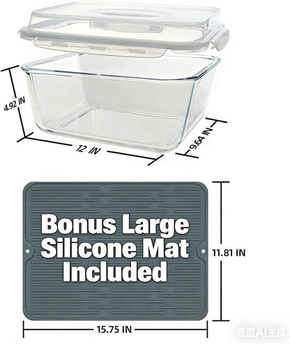 200oz/6000ml/26cup Extra Large Glass Storage Containers with Airtight Lid - Borosilicate Large Glass Food Storage for Rotisserie Chicken, Turkey - XL Big Glass Soup Bowls Freezer to Oven Safe