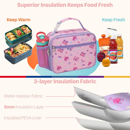Bagseri Kids Lunch Bag Boys - Thermal Insulated Lunch Box Tote with Water Bottle Holder, Reusable Leak-Proof Kids Lunch Box for Daycare & School, Black Dinosaur (Containers Not Included)