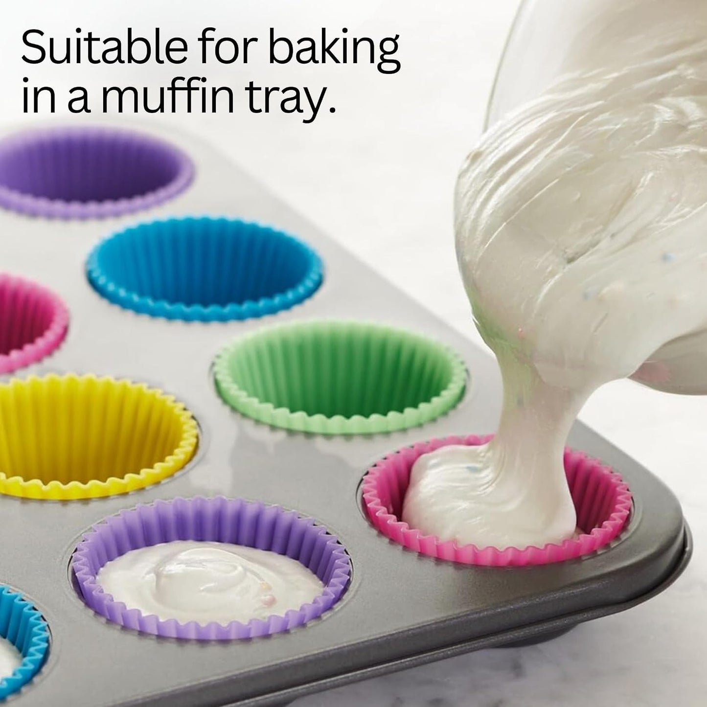 Silicone Baking Cups: Reusable Silicone Baking Cups, Non-Stick Muffin Liners, Cupcake Liner, Multicolor - 12 Pack