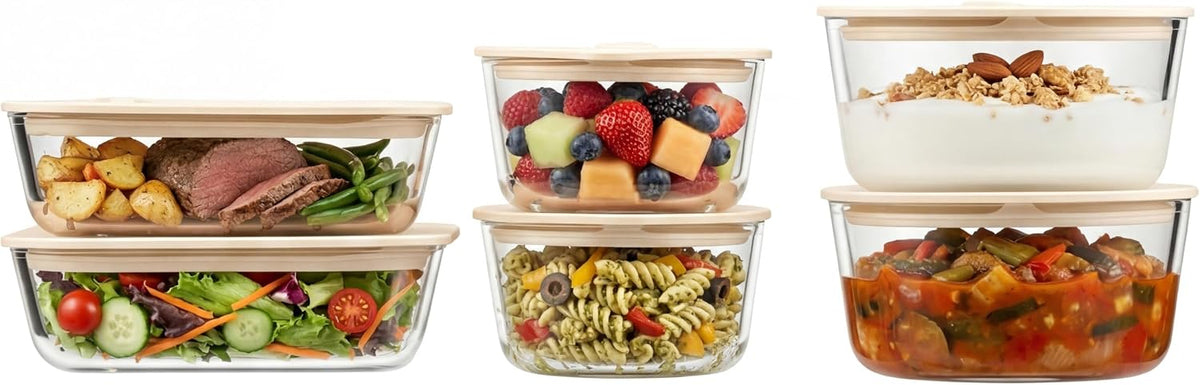 Urban Green Glass Food Container Set with Glass Lid, 3 Pack, Food Storage Containers Set, Airtight, LeakProof, 100% Plastic Free, Meal Prep Containers (White Color)