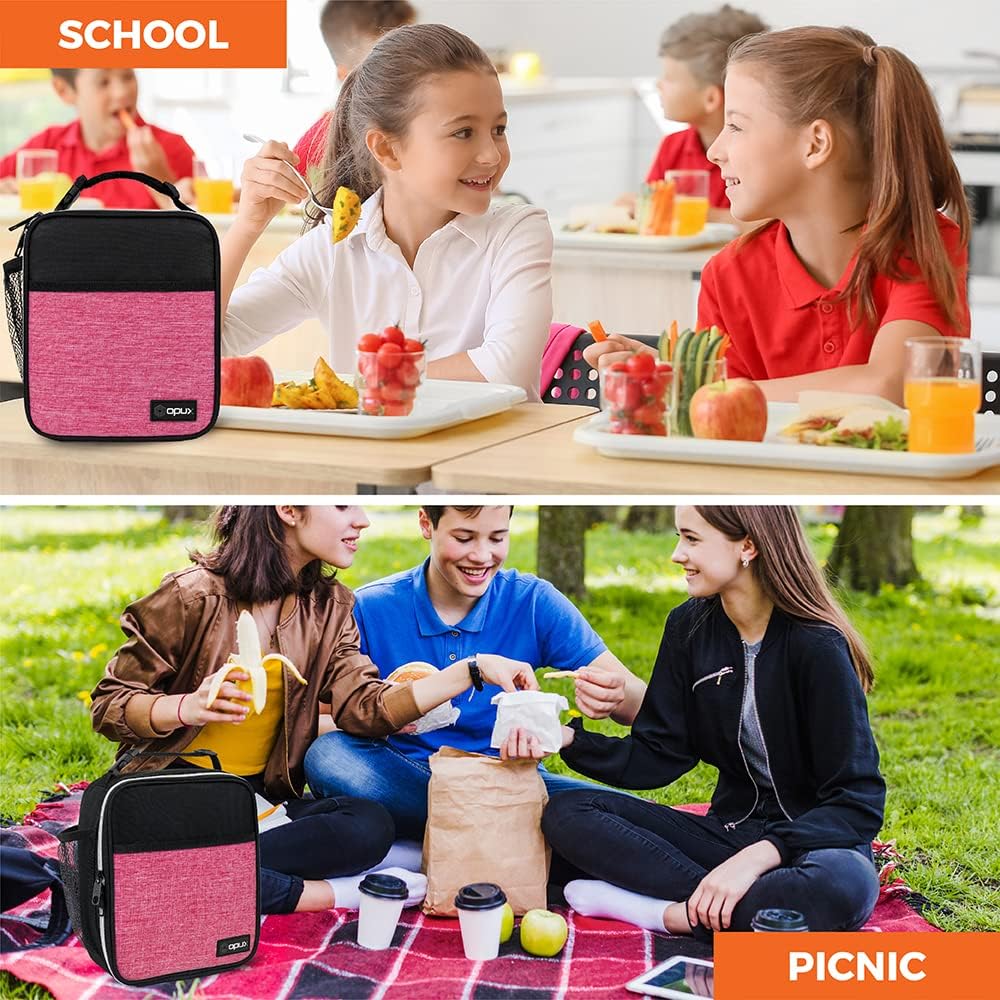 opux Premium Insulated Lunch Box, Soft School Lunch Bag for Kids Boys Girls, Leakproof Small Lunch Pail Men Women Work, Reusable Compact Cooler Tote Lunchbox for Office Adult, Black