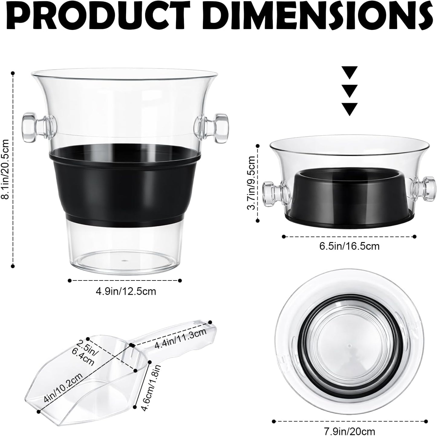 4 Liter Clear Acrylic Collapsible Ice Bucket with Handles for Travel Foldable Durable Thick Wine Champagne Bucket with Scoop Chiller for Bar, Parties, Bbqs, Weddings, Picnics, Outdoors