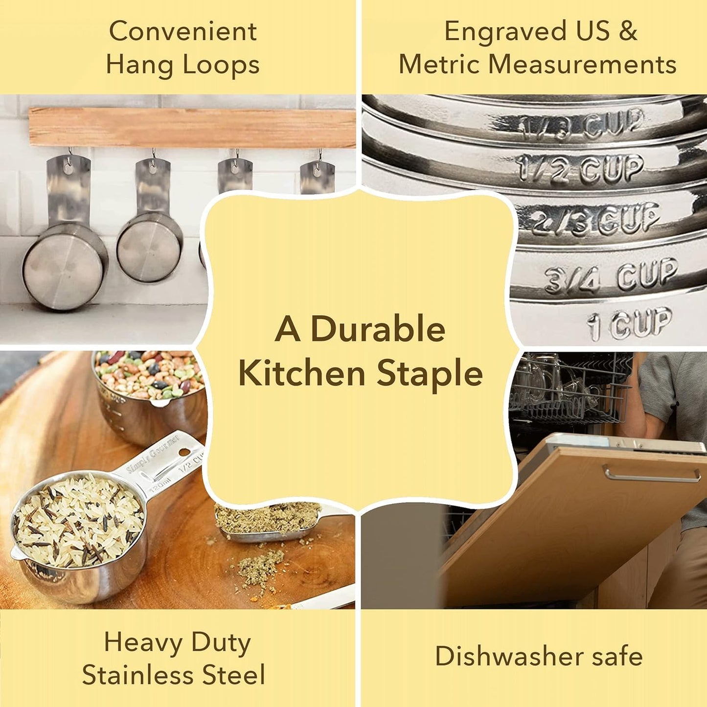 Simply Gourmet Measuring Cups & Spoons Set of 12, 18/08 Stainless Steel Kitchen Gadgets, Stackable Design with Long Handle Spoons, Fits in Spice Jars, Cooking & Baking Set for Dry & Liquid