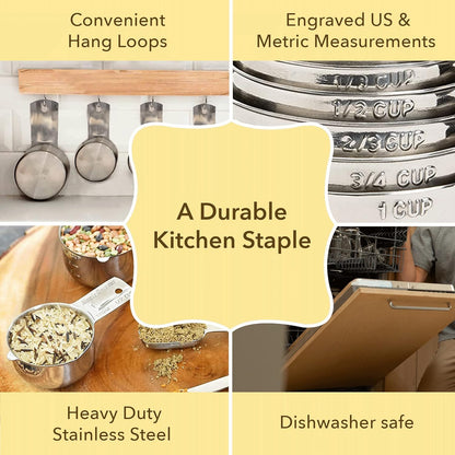 Simply Gourmet Measuring Cups & Spoons Set of 12, 18/08 Stainless Steel Kitchen Gadgets, Stackable Design with Long Handle Spoons, Fits in Spice Jars, Cooking & Baking Set for Dry & Liquid