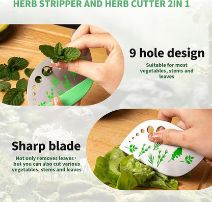 2-Piece Herb Peeling Tool Set 9-Hole Stainless Steel Herb Peeler