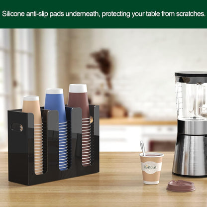 Disposable Coffee Cup Dispenser with Handles, Countertop or Wall Mount Hot/Cold Drink Cup and Lid Holder - Bathroom/Kitchen/Office Acrylic Cup Lid Storage Organizer (1 Compartment, Clear)