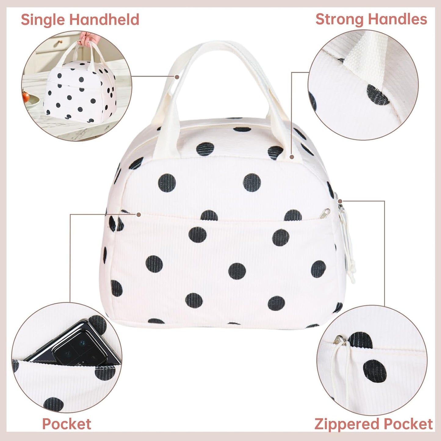 Lunch Bag for Women Men Girl,Large Cute Corduroy Lunch Tote Bags - Reusable Insulated Lunch Box for women with Handle, Leakproof WaterProof Design for Office, School, Work,Picnic.