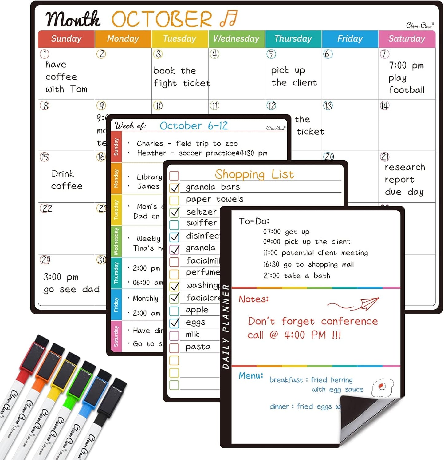 Magnetic Dry Erase List Board - 6.5"x8.5" Weekly, Daily, 2 List Boards for Fridge - 6 Extra Fine Point Markers Included - Shipped Flat