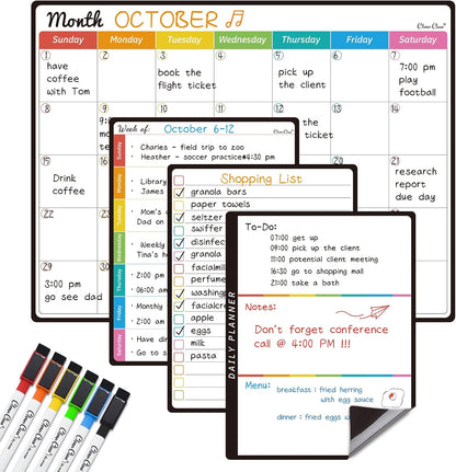 Magnetic Dry Erase List Board - 6.5"x8.5" Weekly, Daily, 2 List Boards for Fridge - 6 Extra Fine Point Markers Included - Shipped Flat
