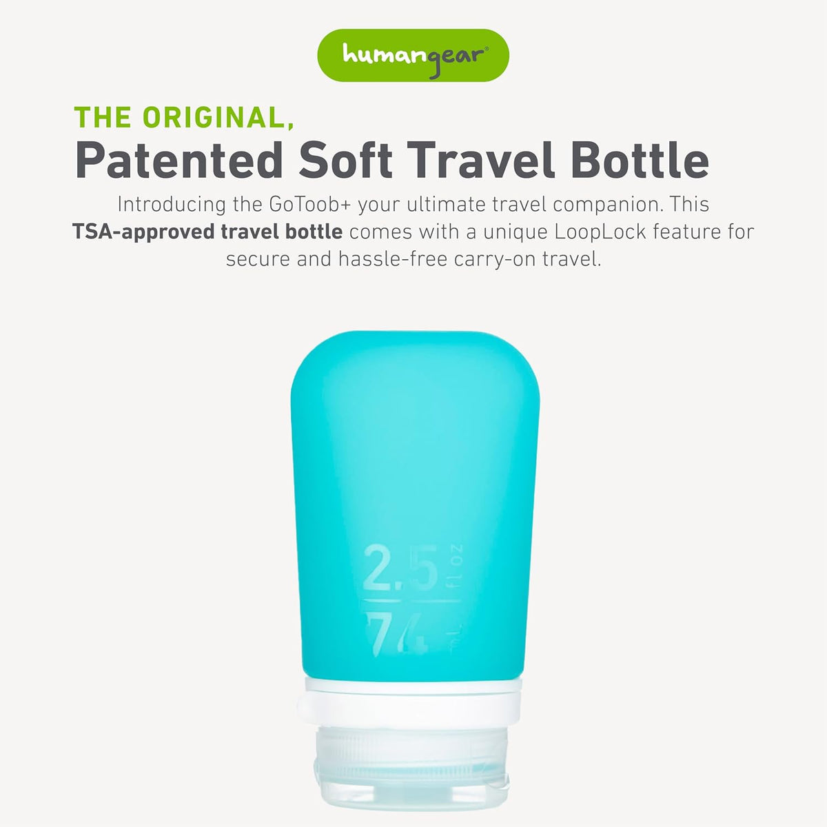 humangear GoToob+ (XL) | Refillable Silicone Travel Bottle | Locking Lid | Food-Safe Material | Blue, XL (6 fl.oz.; 177ml)