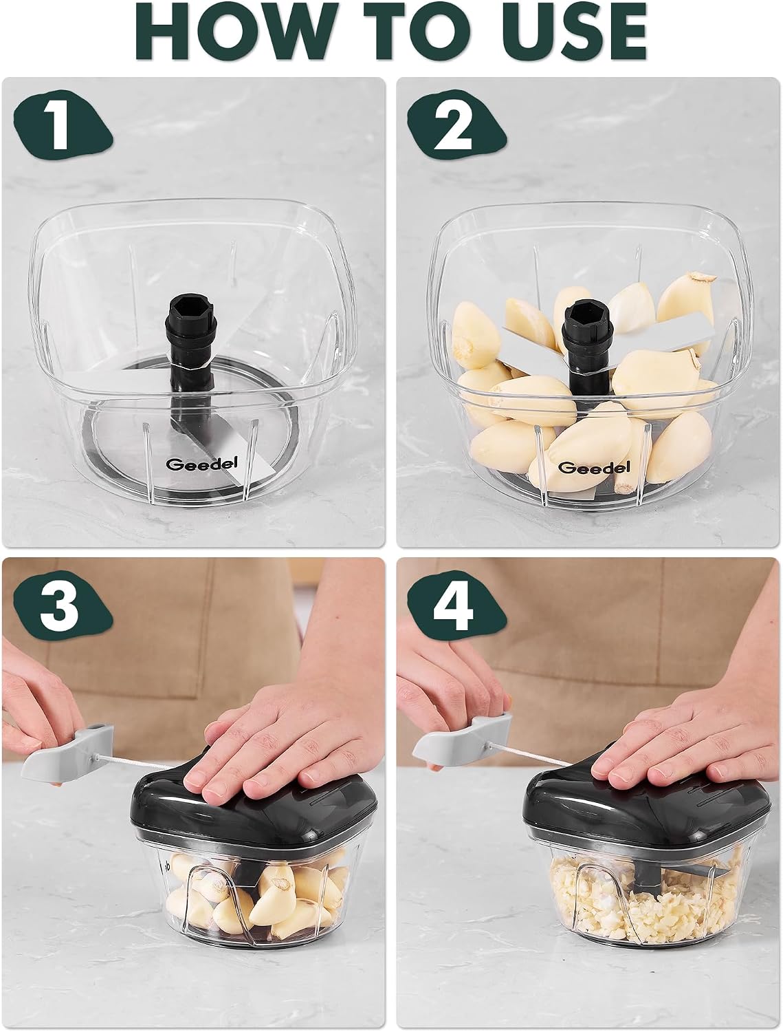 Geedel Vegetable Chopper, Manual Food Chopper with Hand Pull String, 500ml