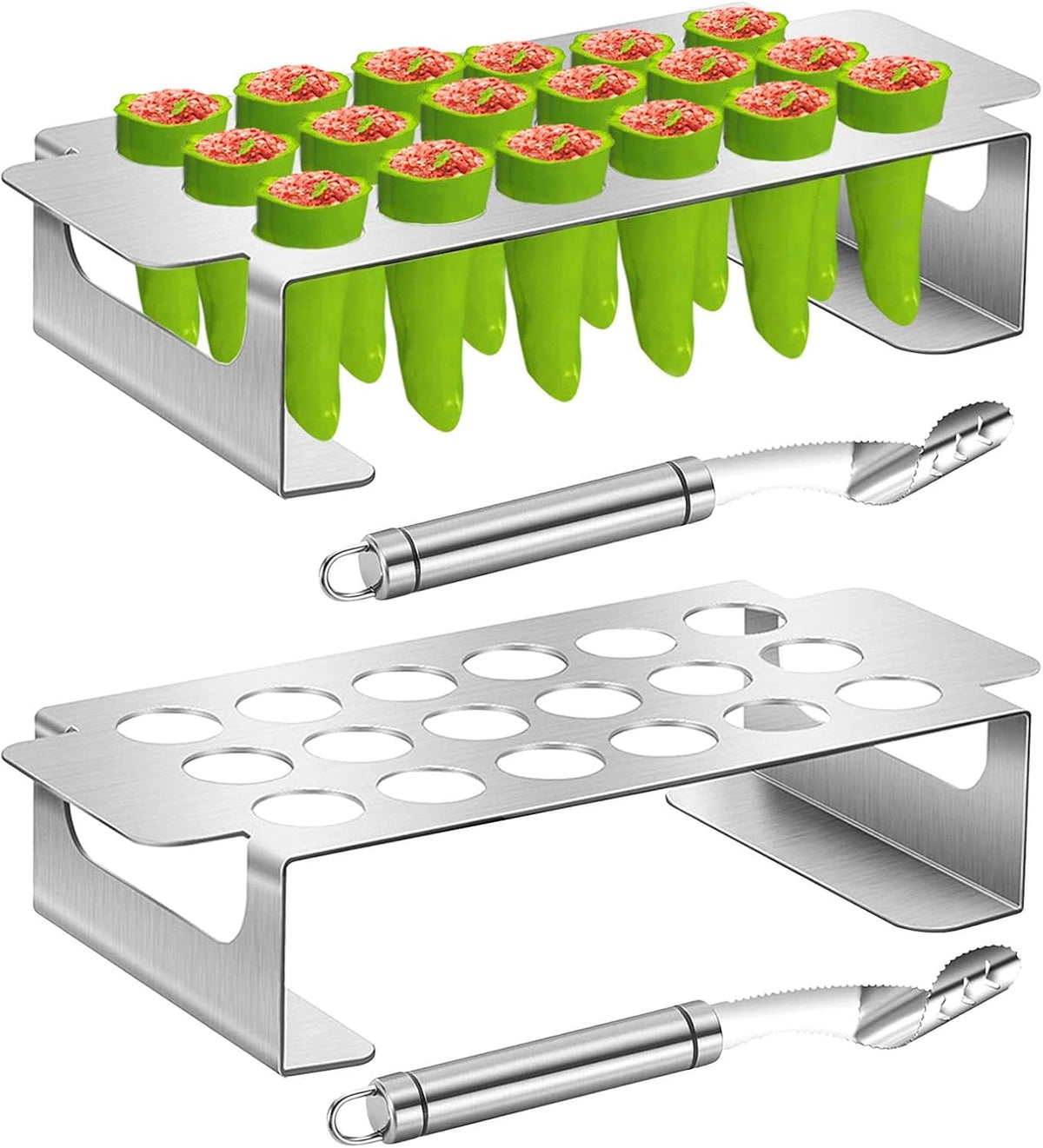 2pack Jalapeno Grill Rack with Handle and Chili Pepper Corer Tool
