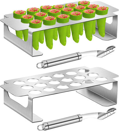 2pack Jalapeno Grill Rack with Handle and Chili Pepper Corer Tool