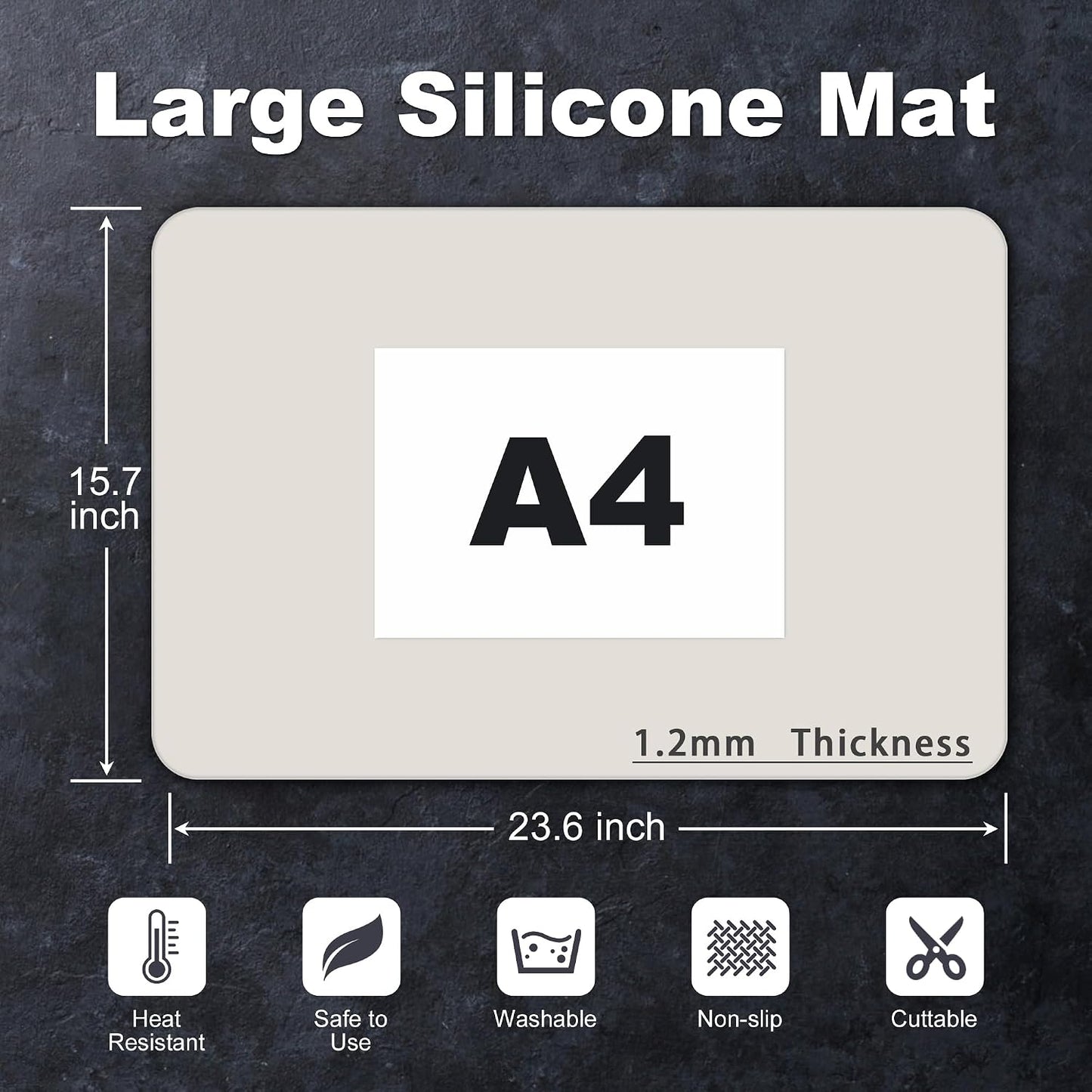 Silicone Mat for Kitchen Counter, Silicone Mat Trimable to Size (Black, 15.7×11.8inch-2pcs), BPA-Free Silicone Placemat, Heat-Resistant NonSlip Table Mat for Air Fryer, Countertop Protector Mat