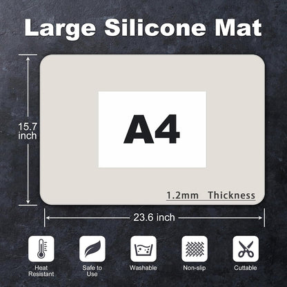 Silicone Mat for Kitchen Counter, Silicone Mat Trimable to Size (Black, 15.7×11.8inch-2pcs), BPA-Free Silicone Placemat, Heat-Resistant NonSlip Table Mat for Air Fryer, Countertop Protector Mat