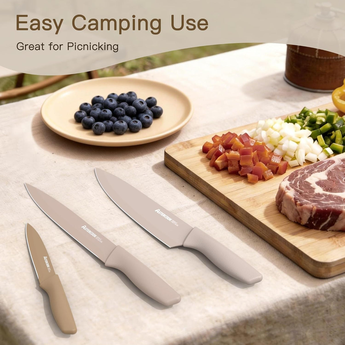 Astercook Knife Set, 13 Pieces Kitchen Knives Set with Healthy Anti-Rust Coating, Dishwasher Safe, Stainless Steel Chef Knife Sets with 6 Blade Guards, Perfect Holiday Gifts for Kitchen