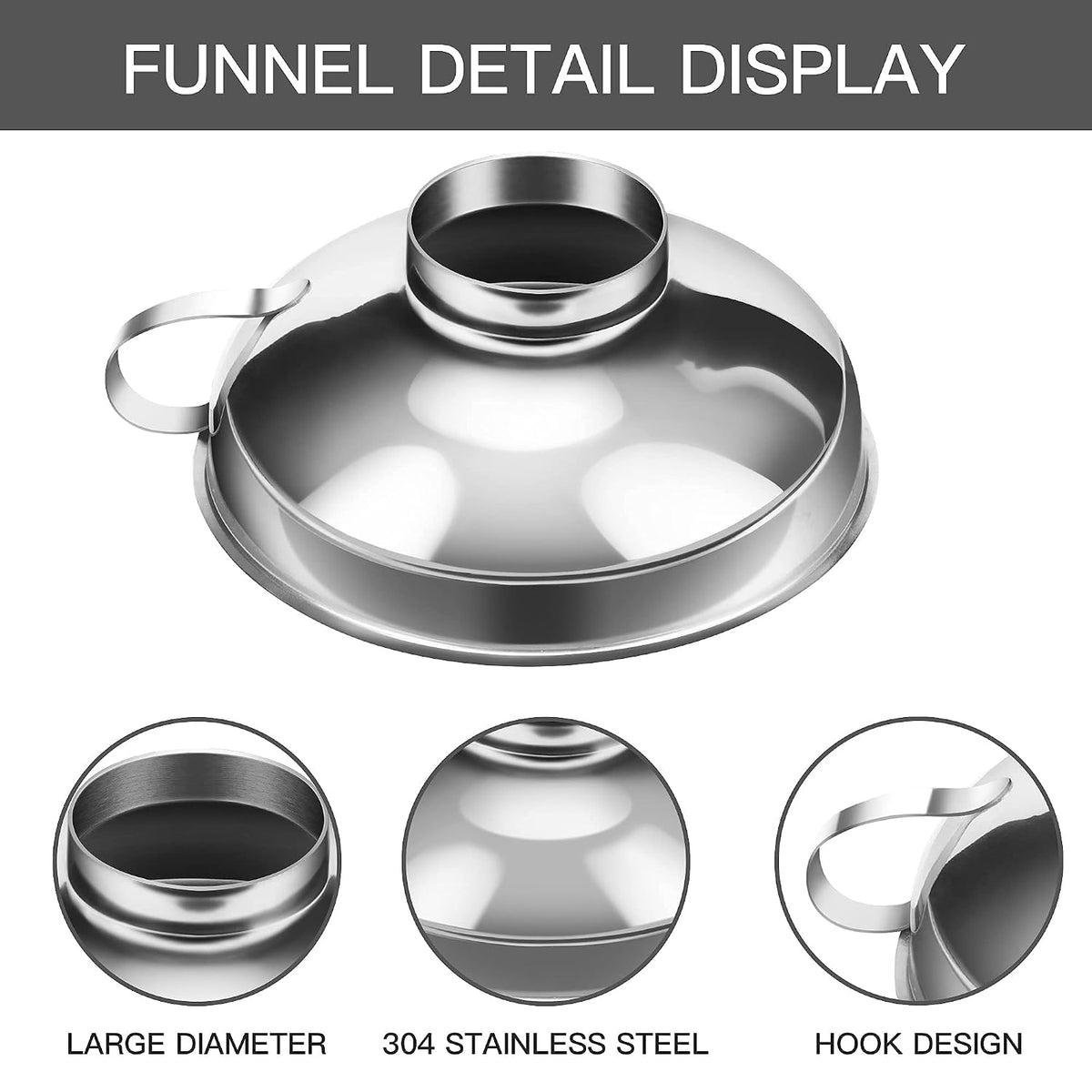 Canning Funnel for Wide and Regular Jars, Wide Mouth Funnel Stainless Steel Funnels for Kitchen Use, Metal Funnels Set for Transferring Liquid Power Jam Grains Dry and Wet Ingredients