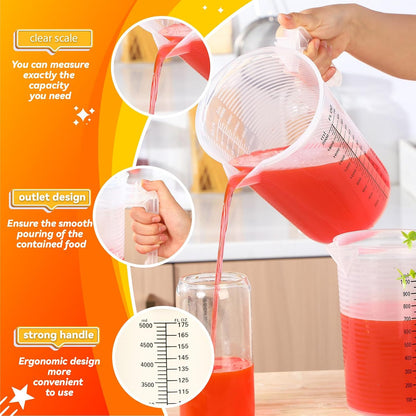 Xuhal 6 Pcs Measuring Pitcher Set, Plastic Cups with Handle and Spout