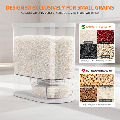 Rice Dispenser 22 Lbs(10kg), Rice Holder Storage Container with Measuring Cup, Clear Cereal Dry Food Grain Dispenser for Kitchen Pantry Household Organization, BPA Free