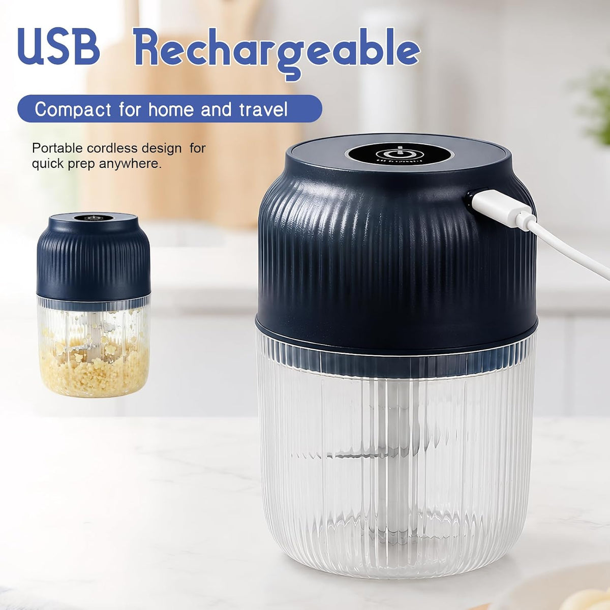 Electric Garlic Chopper, 2026 New Mini Food Processor & Food Chopper for Kitchen, Portable Cordless Garlic Mincer with 6 Stainless Steel Blades, Small Vegetable Chopper for Onion Salad (400ML Blue)