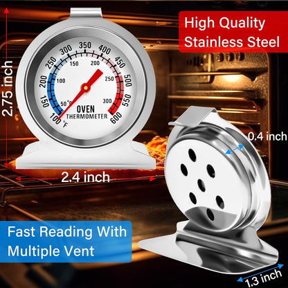 Oven Thermometer 50-300°C/100-600°F Stainless Steel Oven Thermometers with Large Dial, Oven Temperature Gauge for BBQ Cooking Baking Grill Smoker