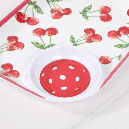 UPware Flamingo Melamine Chip and Dip Snack Tray, Tropical Floral Pickleball Paddle Shape Platter for Chips, Salsa, Fruits, and Appetizers, 15.75 x 8 Inch