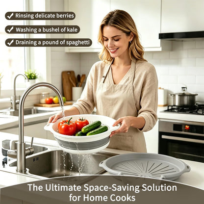Collapsible Colanders Set of 4 - Food Strainers with Oversized Over Sink Draining Tray, Space Saving Foldable Kitchen Strainer Basket for Washing Vegetables, Fruit, Pasta & Rice, BPA-Free