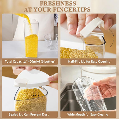 6 Grids 360° Rotating Cereal Dispenser Countertop - 7 lbs Rice Dispenser for Pantry Kitchen - Small Food Storage Containers Set with Lids - Grain Cereal Storage Container for Oats, Flour, Bean
