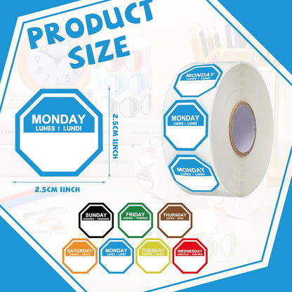 Sayglossy 7000 Pcs Day of Week Label Food Label Monday Through Sunday Management Inventory Sticker Removable Weekly Self Adhesive Date Dot Sticker for Restaurant Kitchen Container (Square)