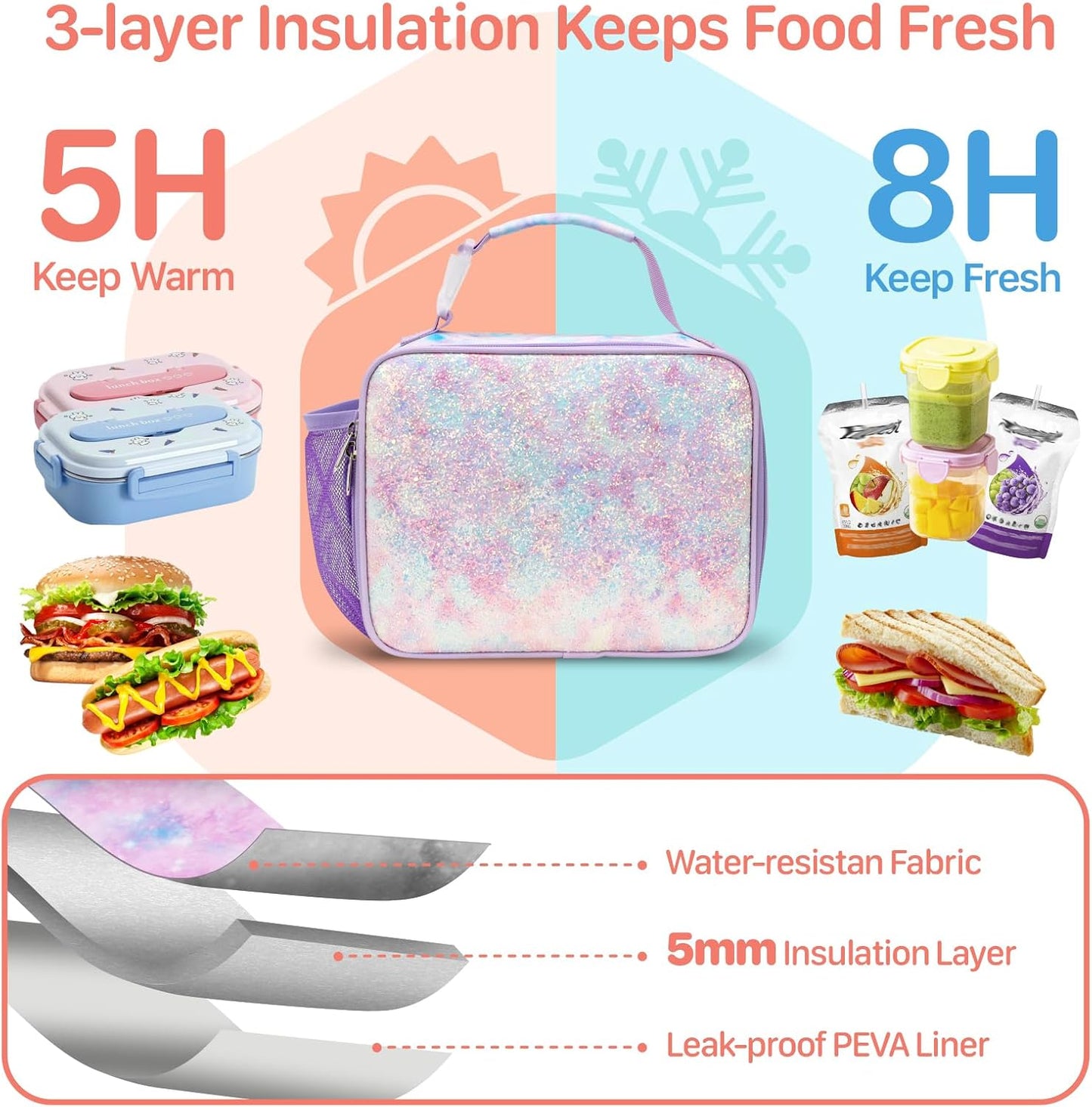 Kids Lunch Bag Boys - Insulated Kids Lunch Box Reusable Lunchbox with Water Bottle Holder Toddler Lunch Tote Bag for School Daycare, Black Dino Fossil