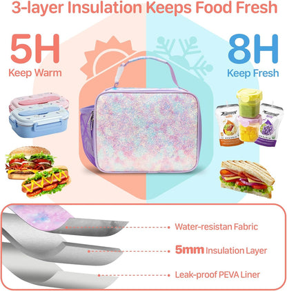 Kids Lunch Bag Boys - Insulated Kids Lunch Box Reusable Lunchbox with Water Bottle Holder Toddler Lunch Tote Bag for School Daycare, Black Dino Fossil
