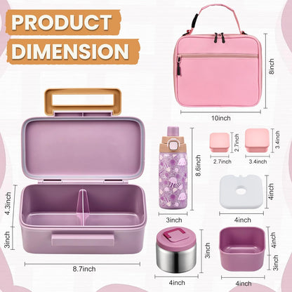 PIQUEBAR Bento Lunch Box for Kids with Thermo Ice Pack Lunch Food Container Insulated Bag, 18oz Plastic Sport Water Bottle for Kid Girls Boys