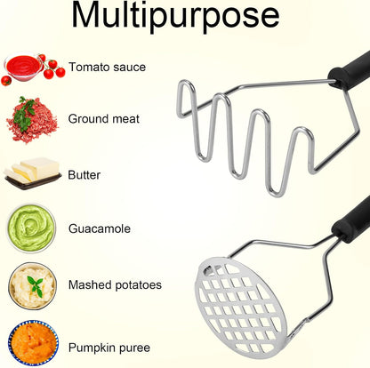 3pcs Potato Masher Tool, Stainless Steel Wavy and Round Mashed Potato Smasher with Paring Knife Masher Kitchen Tool for Avocado Vegetables Meat Beans