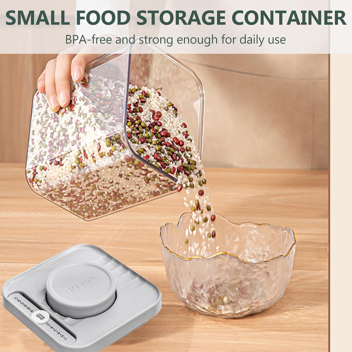 WRINGKIT Set of 4 Airtight Food Storage Containers, 0.58 Qt Small Cereal Snacks Container with Lids, Leak Proof Stackable Flour Sugar Canisters for Pantry, Spices, Candy, One Button Opening, 550ml