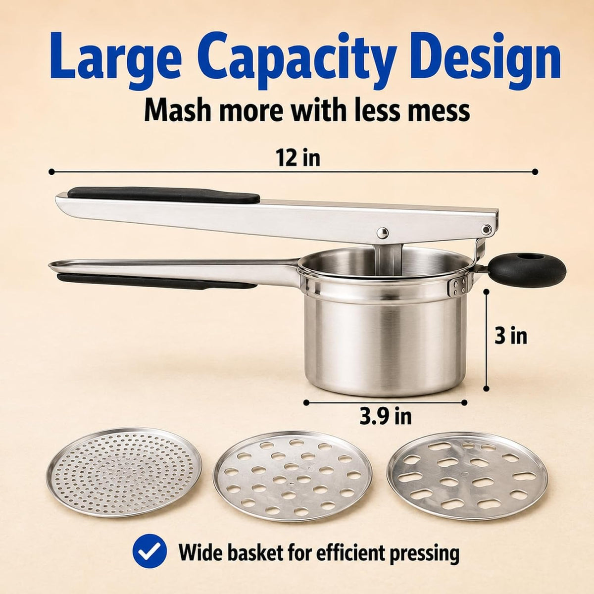 Stainless Steel Potato Ricer, Potato Press for Mashed Potatoes, Vegetable Ricer