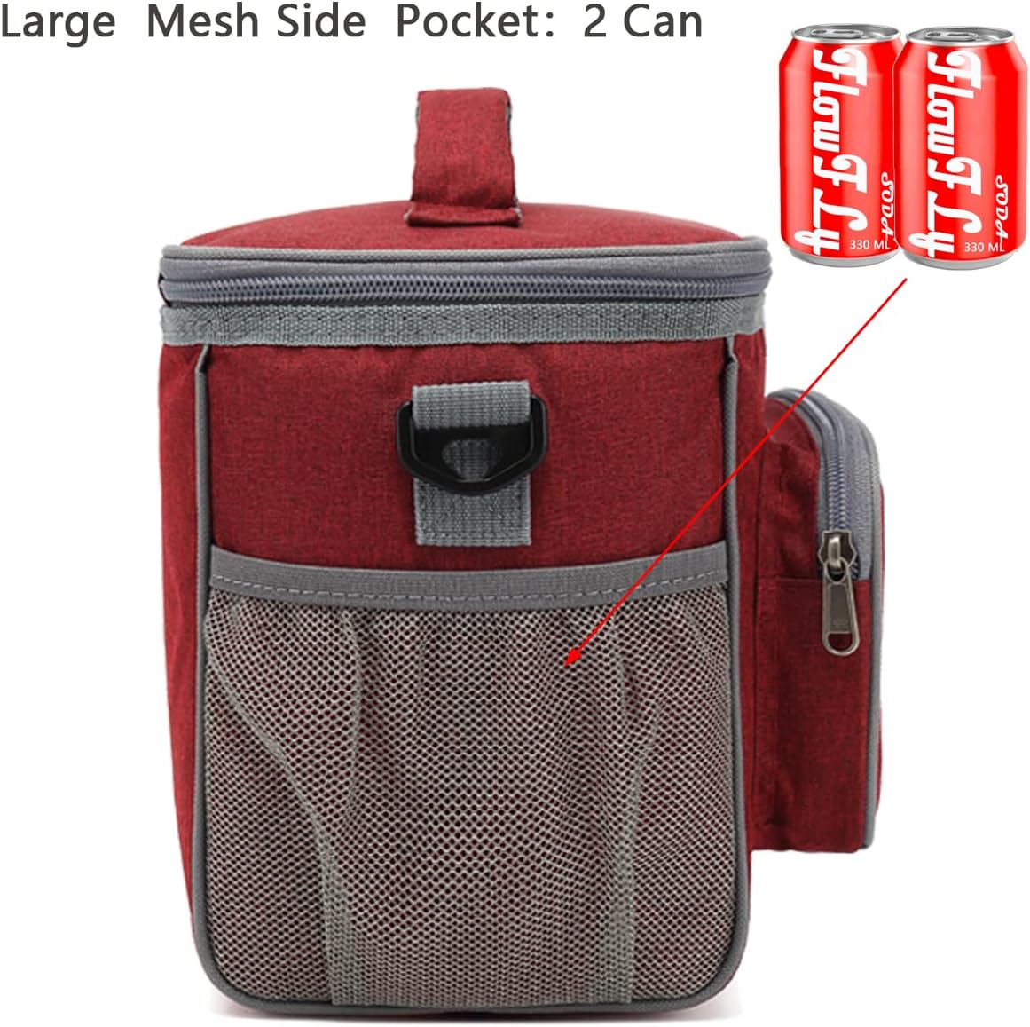 FlowFly Insulated Reusable Lunch Bag Adult Large Lunch Box for Women and Men with Adjustable Shoulder Strap,Front Zipper Pocket and Dual Large Mesh Side Pockets,Cherry - Colors A