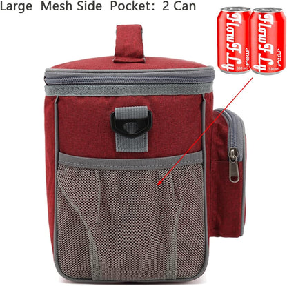 FlowFly Insulated Reusable Lunch Bag Adult Large Lunch Box for Women and Men with Adjustable Shoulder Strap,Front Zipper Pocket and Dual Large Mesh Side Pockets,Cherry - Colors A