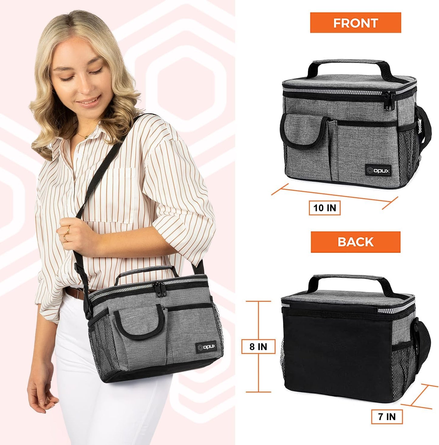 opux Insulated Lunch Bag for Men Women, Leakproof Black Lunch Box for Work, Portable Soft Lunch Cooler Bag with Shoulder Strap, Adult Lunchbox Lunch Pail for Kid Boy Girl School, 14 Can/8L
