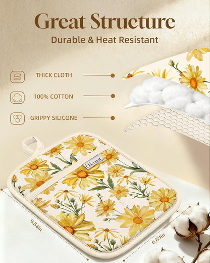 100% Cotton Potholders Textured Soft Silicone Grip Daisy Gingham